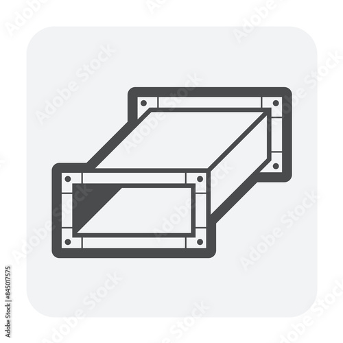 Rectangular straight duct vector icon. Galvanized steel sheet with flange for ductwork by install on ceiling to distributing supplying hot cold air in hvac or air conditioning, ventilation system.
