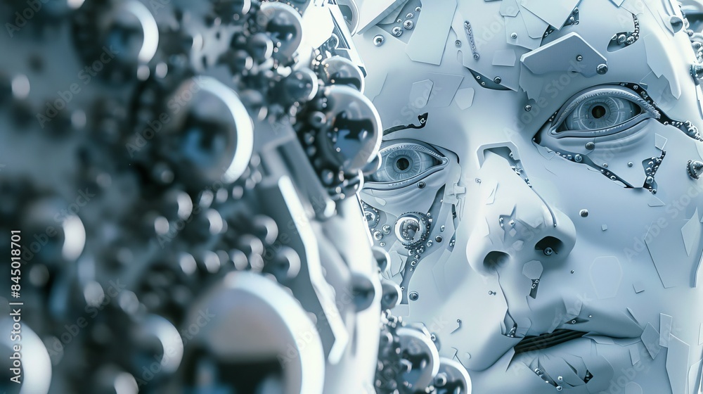 a modern AI sculpture with an alert expression made on the concept of