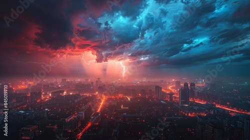 Thunderstorm Over the City at Night