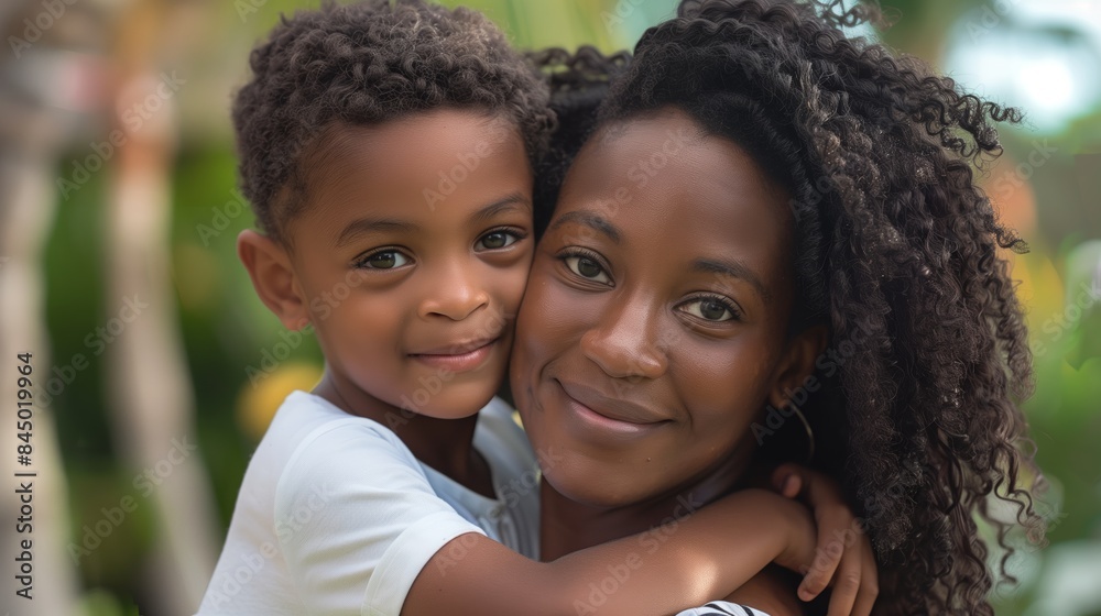 Portrait of a smiling black African mother and son Portrait of a smiling black African mother and son
