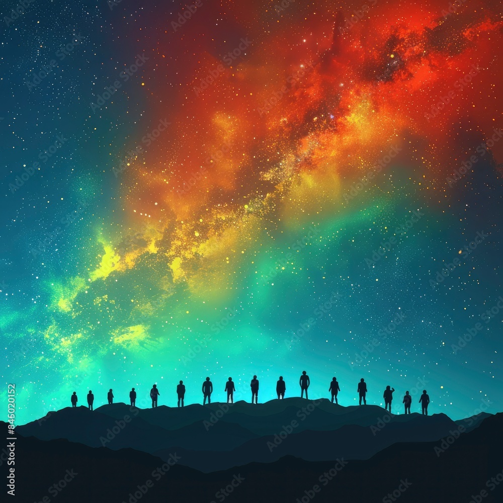  Silhouettes of people watching a fireworks display
