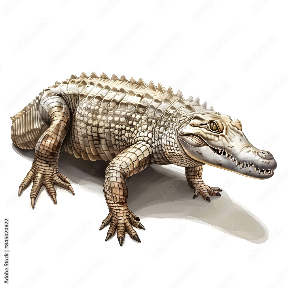 Obraz premium Clipart illustration of crocodile on a white background. Suitable for crafting and digital design projects.[A-0003]