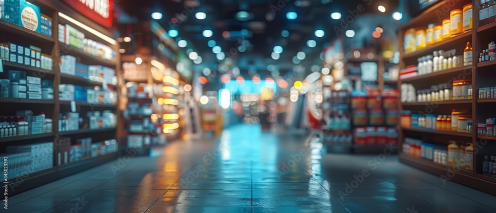 Blurred aisle in a brightly lit retail store. Blurred aisle in a brightly lit retail store.