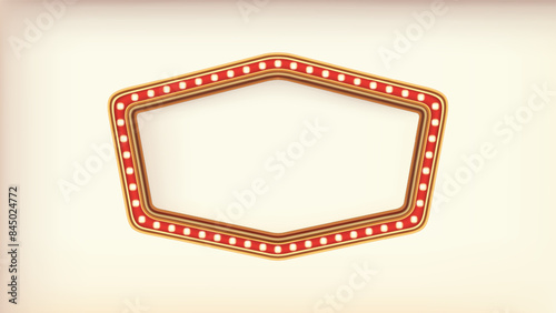 Retro advertising sign red marquee gold light board on white background. Vector illustration