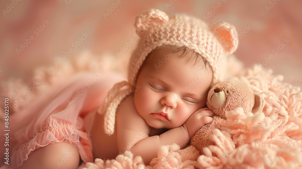 Baby sleeping hugging a teddy bear. Baby sleeping hugging a teddy bear.
