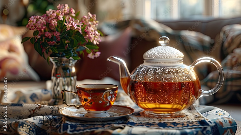 Traditional Russian Tea A cozy invitation to relax and enjoy, showcasing a traditional Russian tea setup in 3D Traditional Russian Tea A cozy invitation to relax and enjoy, showcasing a traditional Russian tea setup in 3D