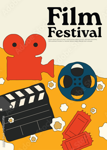 Movie and film festival poster template design with film element flat design style