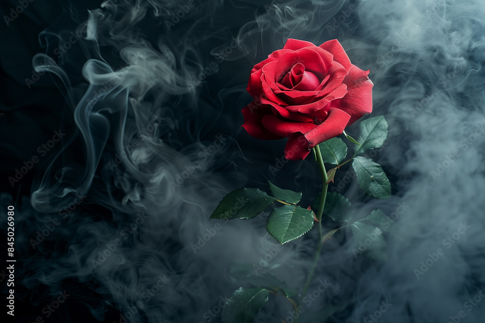 red rose, black background with smoke red rose, black background with smoke