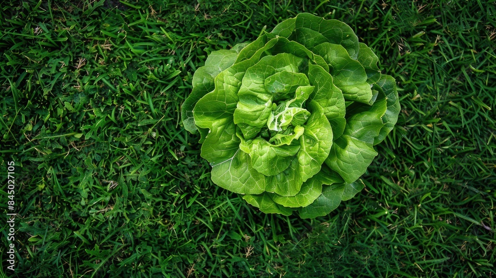 Fototapeta premium Lettuce placed on green grass