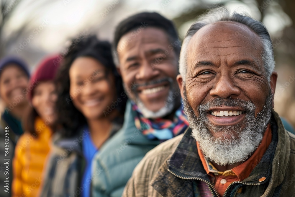 Portrait of a senior man smiling with his family in the background Portrait of a senior man smiling with his family in the background