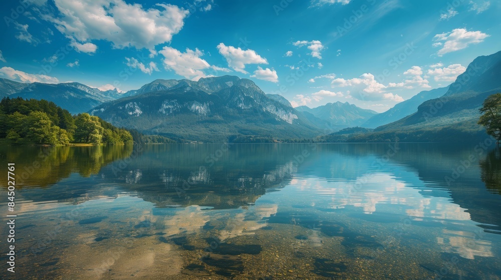 Fototapeta premium Calm Lake with Mountain Reflections