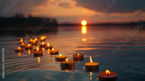 Floating candles on a lake generative ai