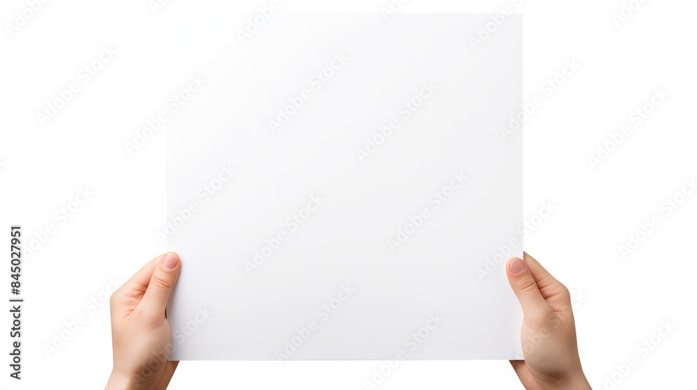 hands holding blank paper isolated on transparent white background, clipping path hands holding blank paper isolated on transparent white background, clipping path