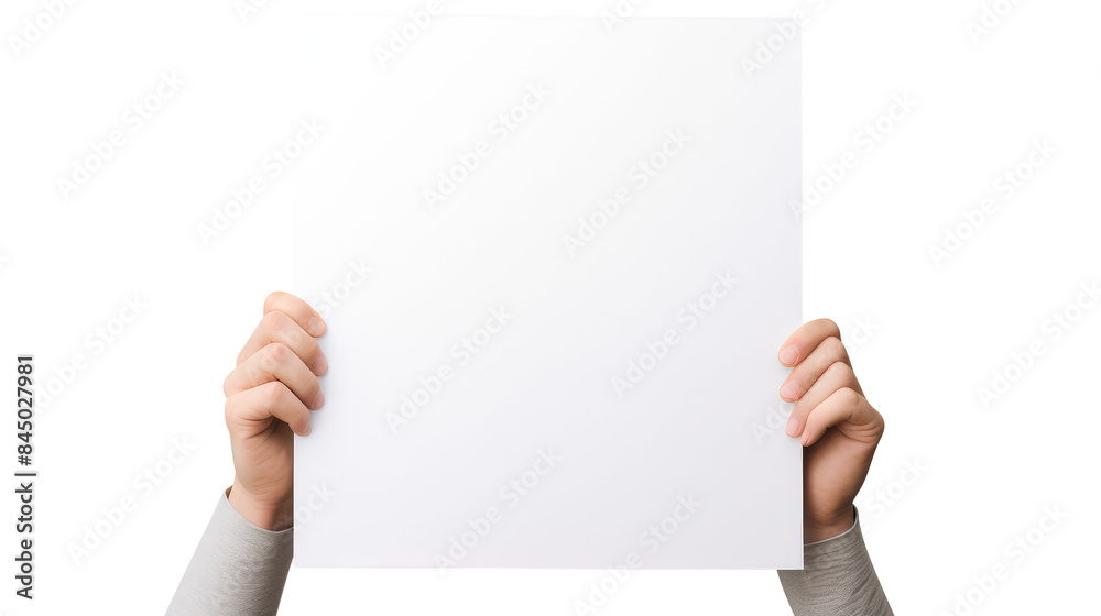 hands holding blank paper isolated on transparent white background, clipping path hands holding blank paper isolated on transparent white background, clipping path