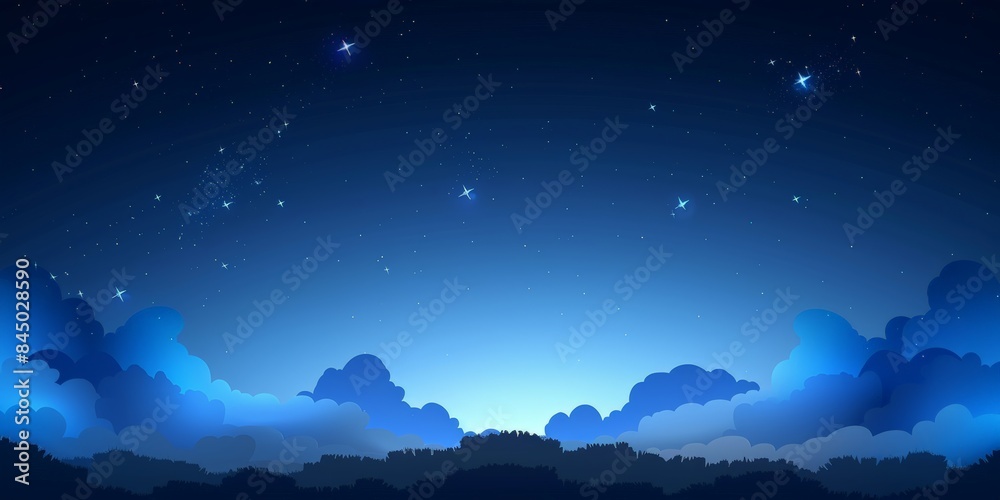 Obraz premium An illustration depicting a night sky with stars and clouds, perfect for a calming or peaceful background