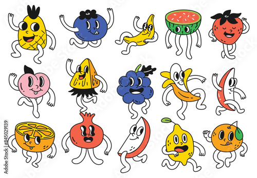 Vintage Cartoon Collection of Fruits - Retro Style Illustrations with Cheerful Characters