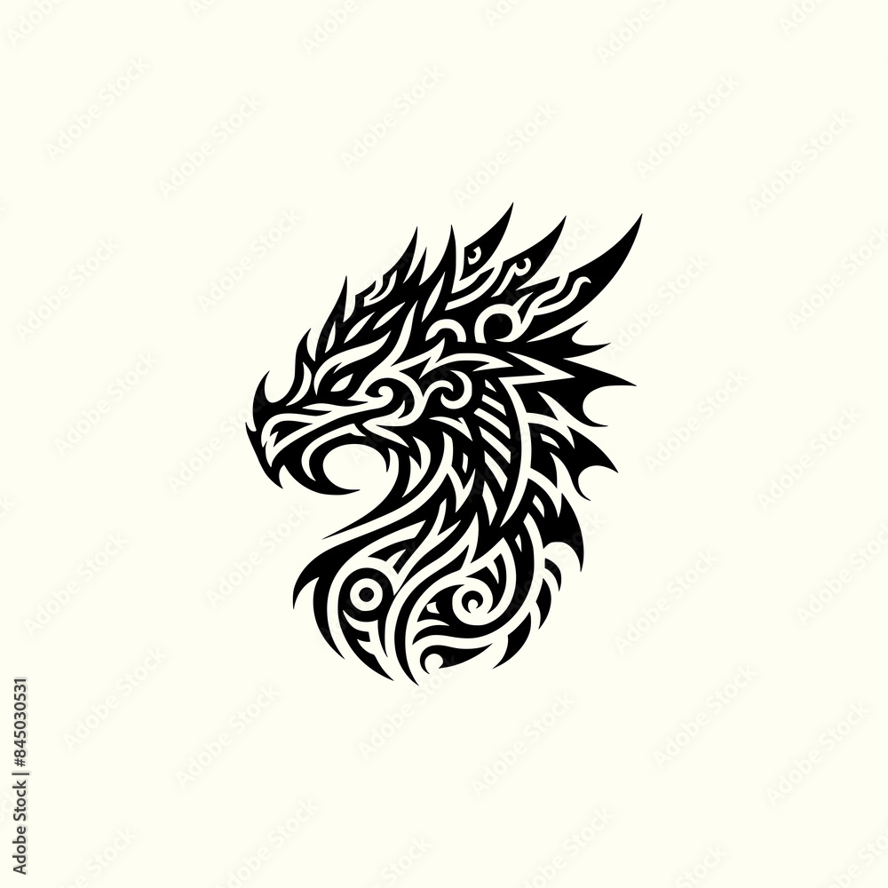 doodle tribal art style black outline head of dragon vector illustration