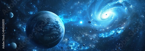 Wallpaper Mural Blue background with space scenery. Planet earth, galaxy, stars, asteroids, nebulae. Cosmic panorama of the universe. Torontodigital.ca