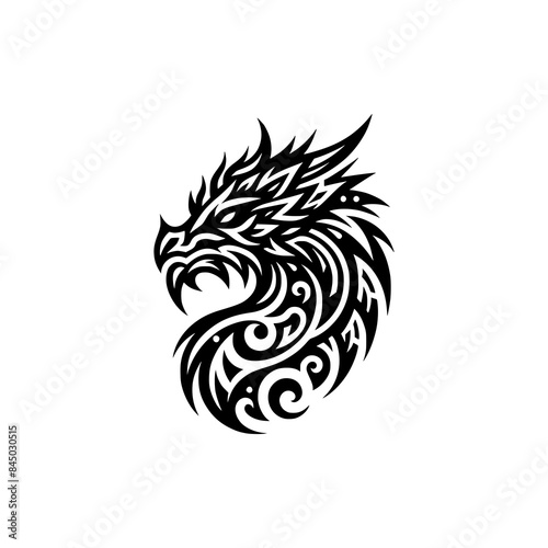 doodle tribal art style black outline head of dragon vector illustration