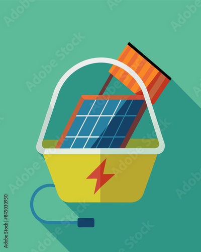 Take your picnic to the next level with a basket that not only holds your food but also charges your devices through solar energy.. Vector illustration