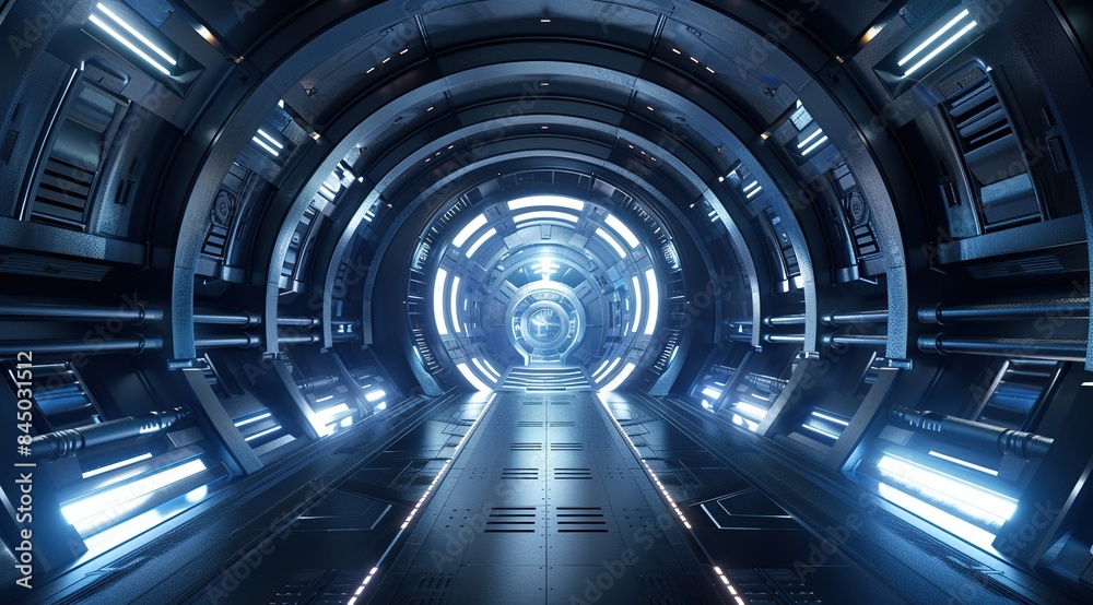 3d rendering of sci-fi dark corridor with white light. Futuristic tunnel with dark metal walls. 3d rendering of sci-fi dark corridor with white light. Futuristic tunnel with dark metal walls.