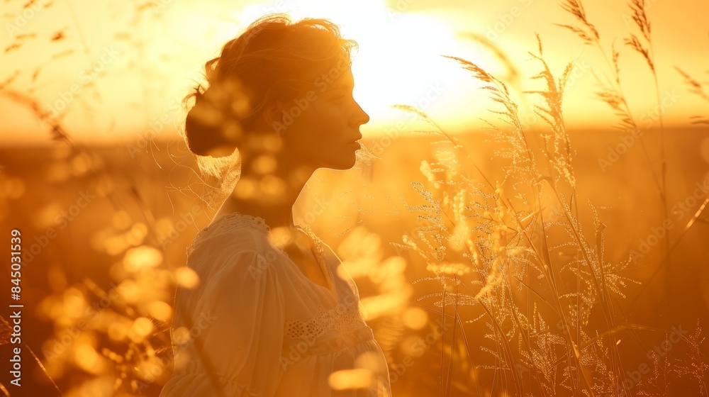 woman looking at the horizon as the sun sets generative ai woman looking at the horizon as the sun sets generative ai