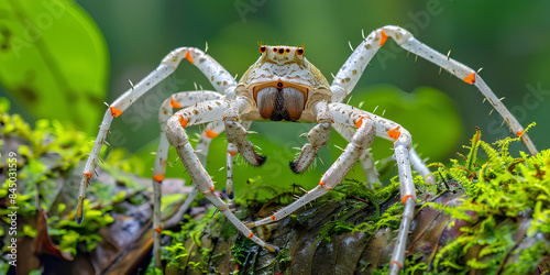 Alien Crab Spider with Vibrant Colors and Spiny Legs photo