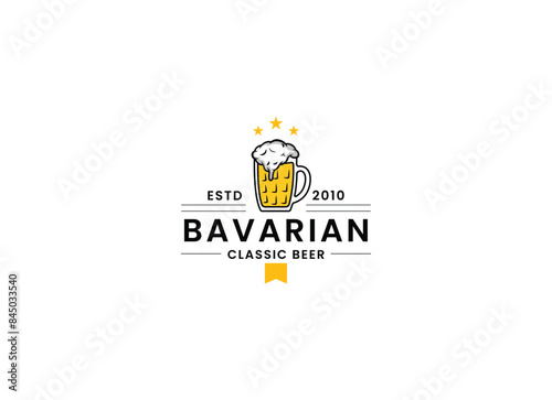 Fresh foamy craft beer glass circle vintage logo design template brewery pub bar malt beverage restaurant vector illustration. Premium quality round retro emblem with ribbon branding identification