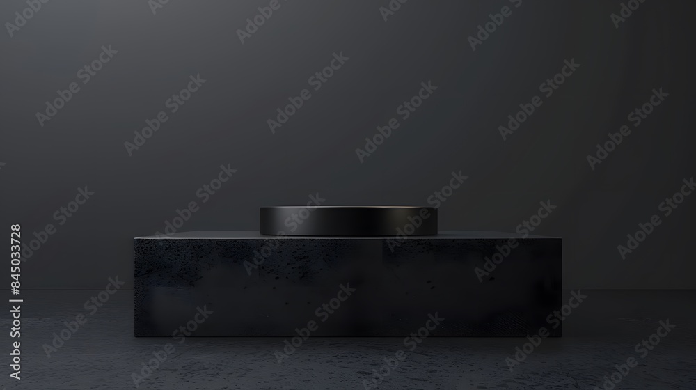 custom made wallpaper toronto digitalPedestal of Platform display with black stand podium on dark room background. Blank Exhibition or empty product shelf. 3D rendering.