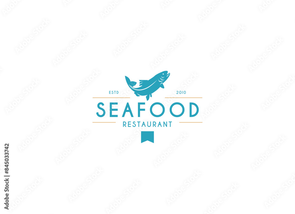 Fototapeta premium Fish seafood restaurant logo design. Fresh fish logo design