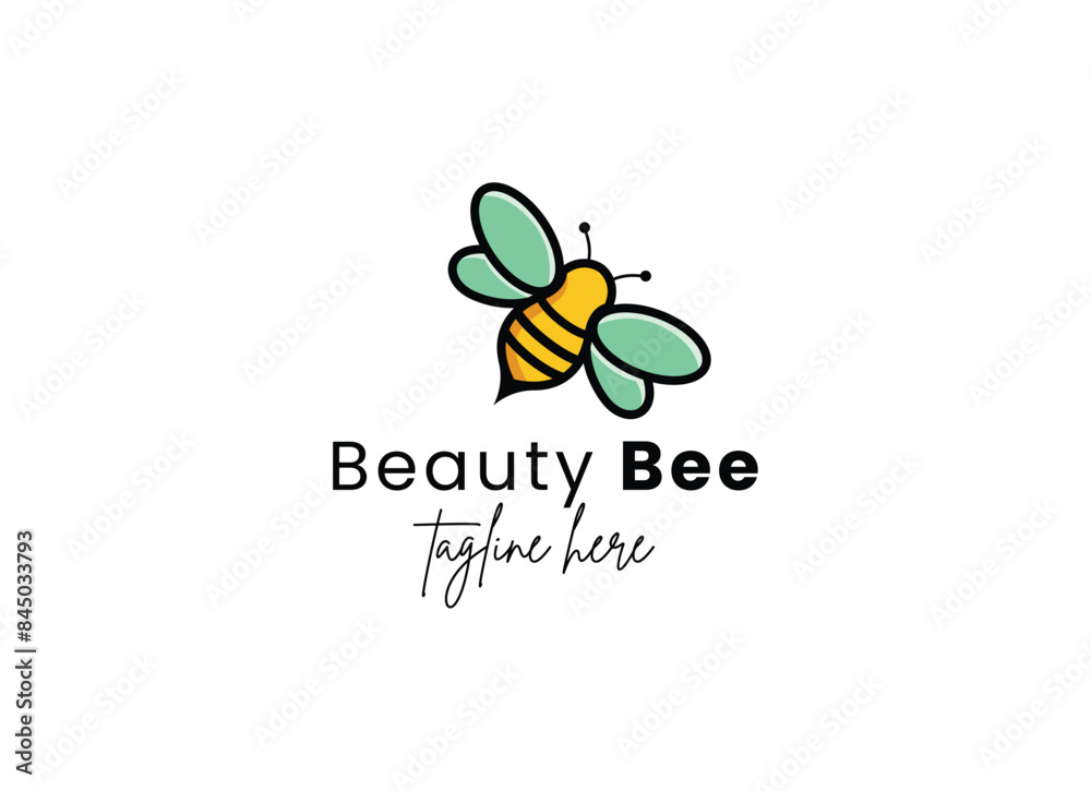 Fototapeta premium Colorful beauty bee logo design, cute bee logo design illustration