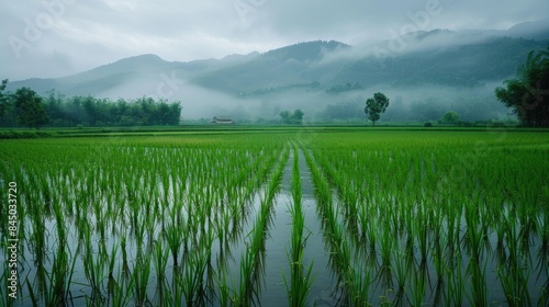 Rice Field Appears Lovely in the Rainy Season photo