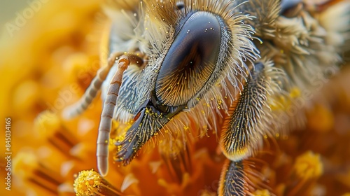 showing the hairs and specialized structures for collecting pollen. generative ai