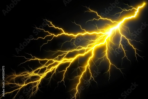 yellow electric lightning fork isolated on black background