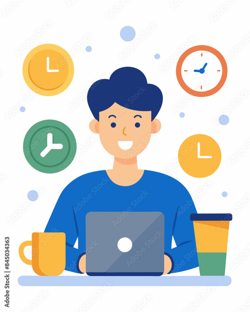 Companies are offering options for working remotely or on a flexible schedule to help employees reduce transportation costs and save money.. Vector illustration Companies are offering options for working remotely or on a flexible schedule to help employees reduce transportation costs and save money.. Vector illustration
