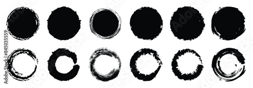 Brush circles round shape set black color design, hand-drawn, paint brush circle logo frame – for stock
