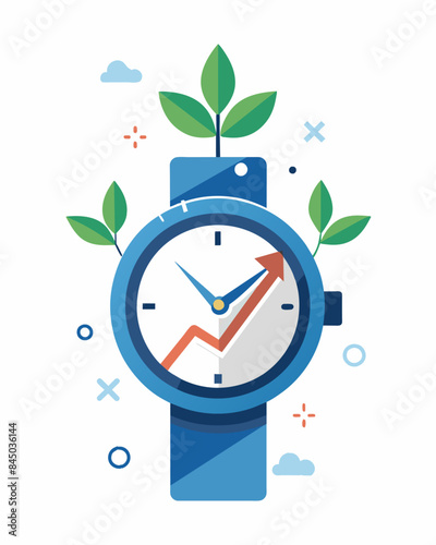 An image of a watch face with the hands moving forward to represent the passage of time and the growth of savings.. Vector illustration