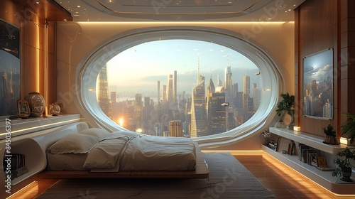 Bedroom of the future - futuristic sleeping quarters - futuristic city
