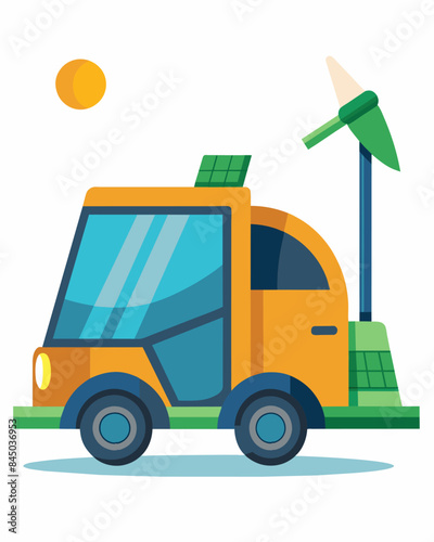 Thanks to its solar energy source the street sweeper operates quietly allowing for peaceful and efficient cleaning without the neighborhood.. Vector illustration