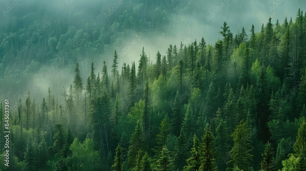 Obraz premium Pine trees of great height cover the woods