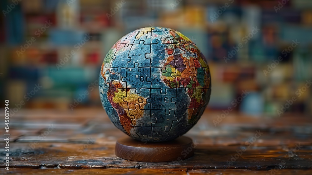 A globe, its continents jigsawed, symbolizes a world interconnected by artistic expression. A globe, its continents jigsawed, symbolizes a world interconnected by artistic expression.