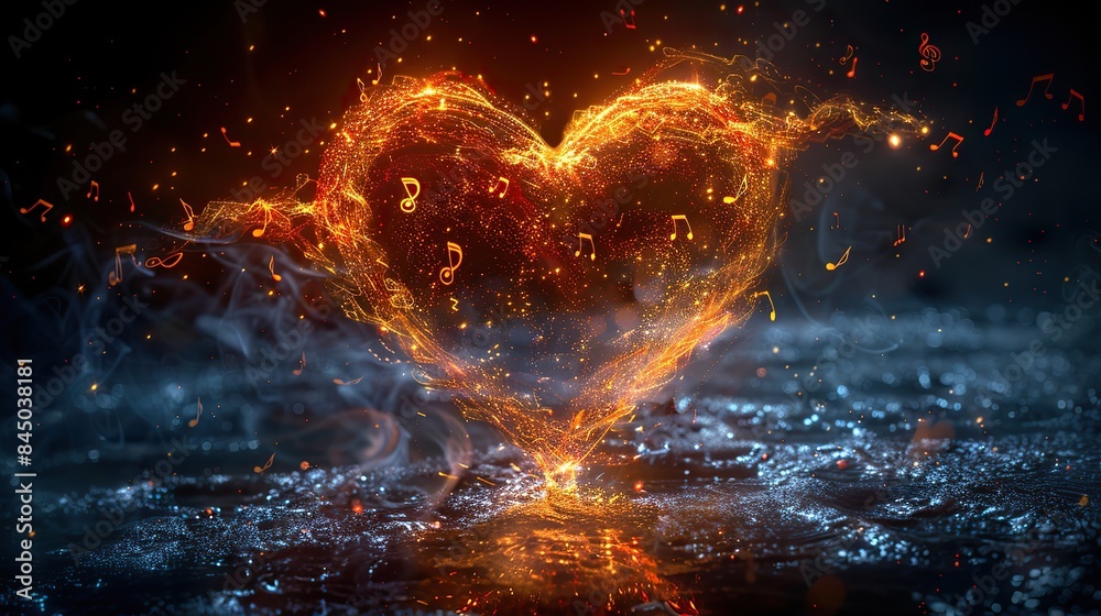 Arteries shaped by musical notes in the heart symbolize the profound bond between emotion and creativity. Arteries shaped by musical notes in the heart symbolize the profound bond between emotion and creativity.