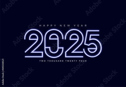 Happy new year 2025 with neon style numbers. Luminous blue color. Premium vector design for greeting and celebration of happy new year 2025.