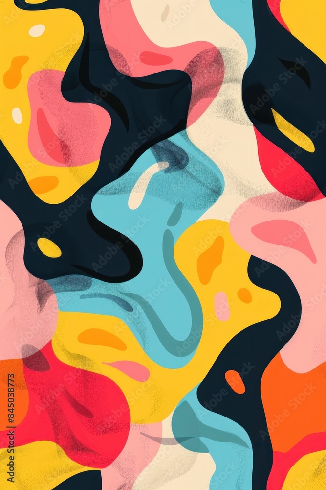 Colorful abstract wave pattern on black background with red, blue, yellow and pink colors for art and fashion design Colorful abstract wave pattern on black background with red, blue, yellow and pink colors for art and fashion design