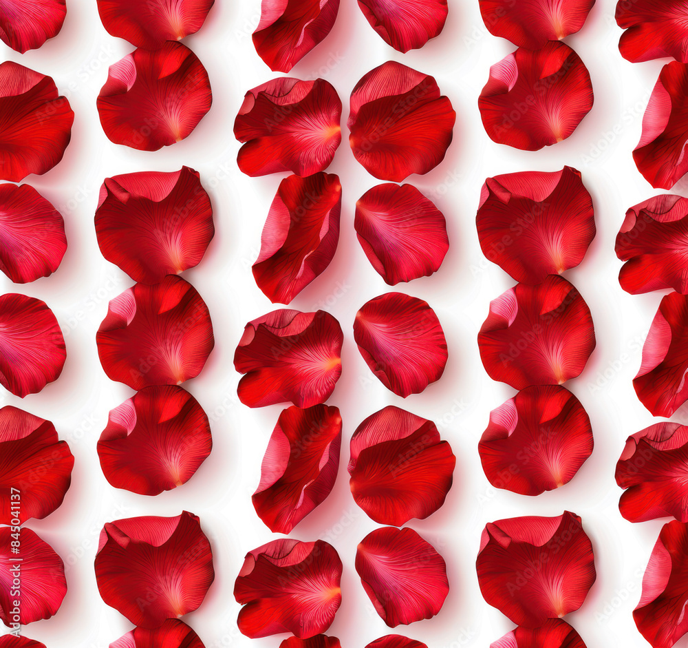 A seamless pattern of red rose petals on a white background A seamless pattern of red rose petals on a white background