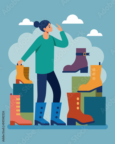 Trying on a pair of gentlyworn boots already envisioning all the outfits you can pair them with.. Vector illustration