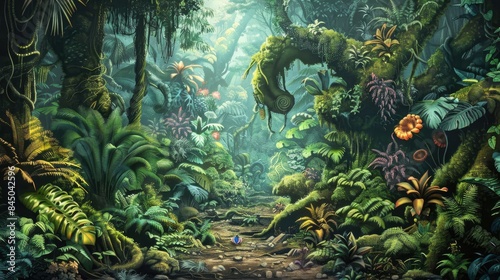 Alien Jungle with Strange Plants and Animals AI generated