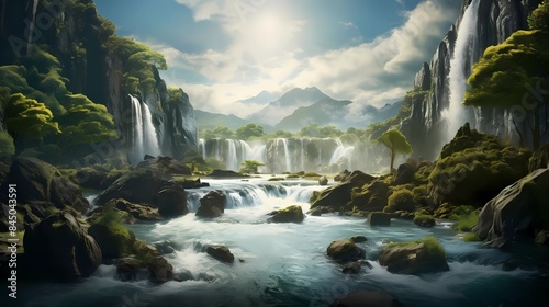 beautiful waterfall scenery illustration design