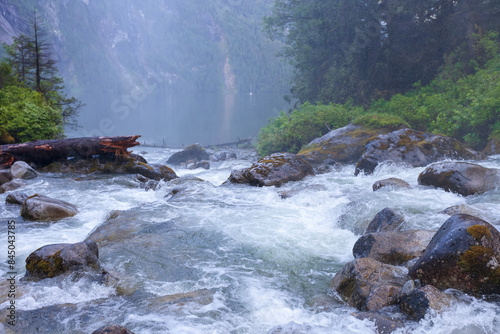 Rush of water rapids over rocks