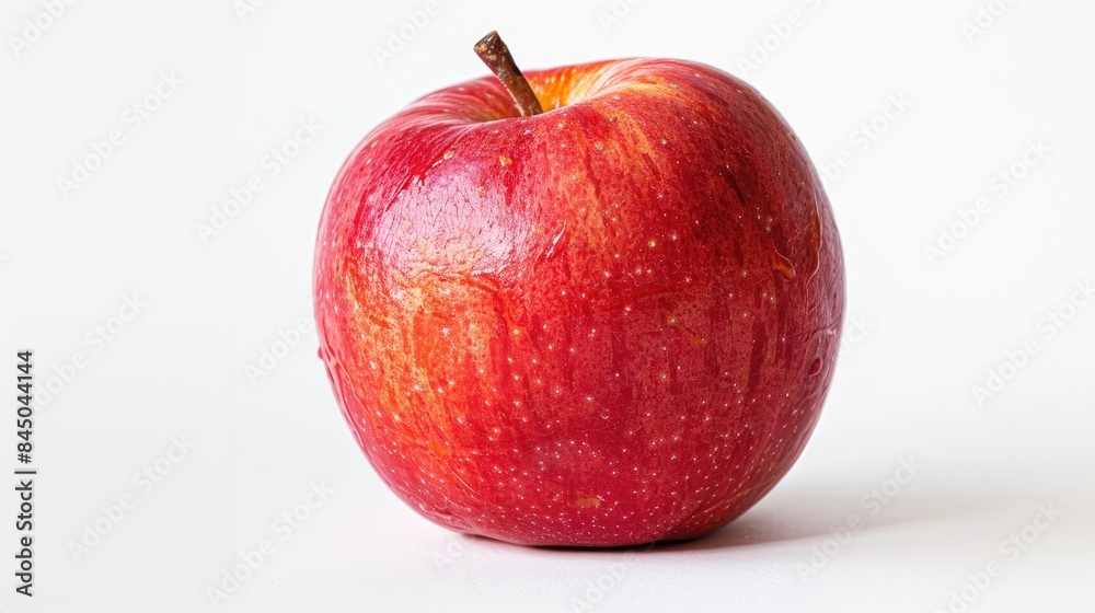 Close up of a solitary red apple isolated against a white backdrop a spherical fruit utilized in desserts salads and the production of cider and juice Close up of a solitary red apple isolated against a white backdrop a spherical fruit utilized in desserts salads and the production of cider and juice